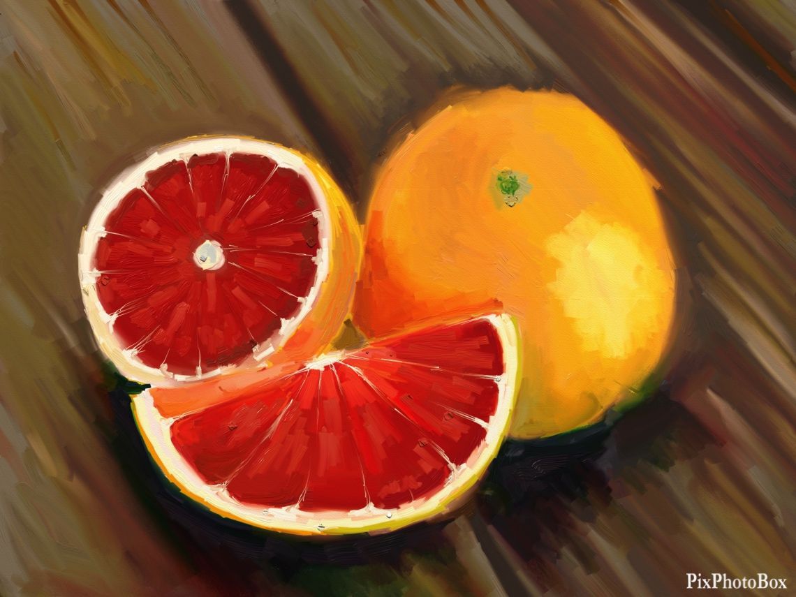 1140x855 Painting Of Grapefruit, Whole, Halfnd Slice.ll - Grapefruit Painting