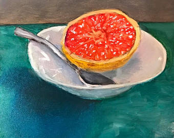 340x270 Purple Bird Original Oil Painting - Grapefruit Painting