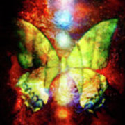 180x180 Butterfly With Light Energetic Chakras In Cosmic Space. Painting - Graphic Design Painting