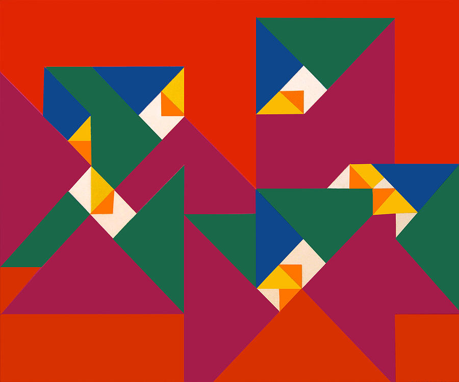 900x749 Red Purple Jagged Edge Contrast Graphic Painting By Beverly Trivane - Graphic Painting