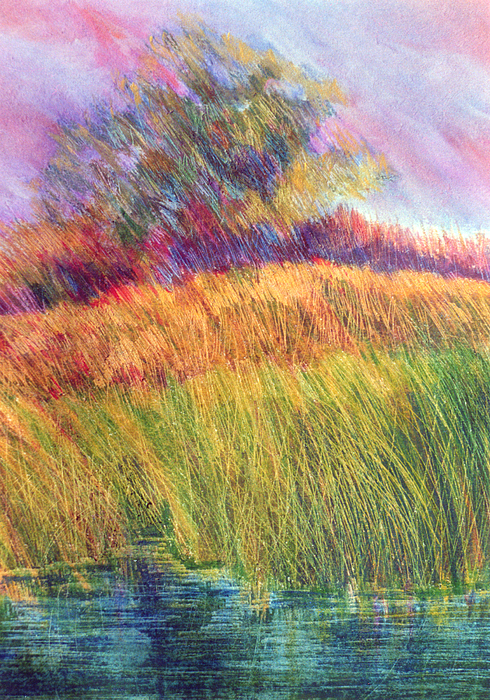 490x700 Field Of Grass Painting By Linda Crockett - Grass Field Painting