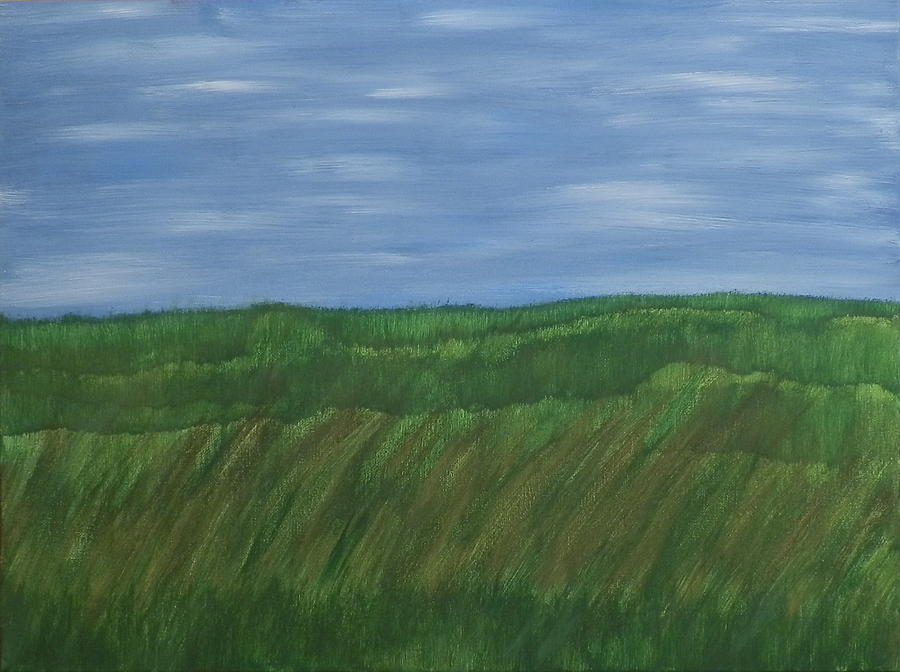 900x672 Grass Field Painting By Ione Hedges - Grass Field Painting