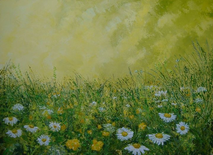 720x526 753 Best Flowers Bouquets And Fields (Paintings) Images - Grass Field Painting