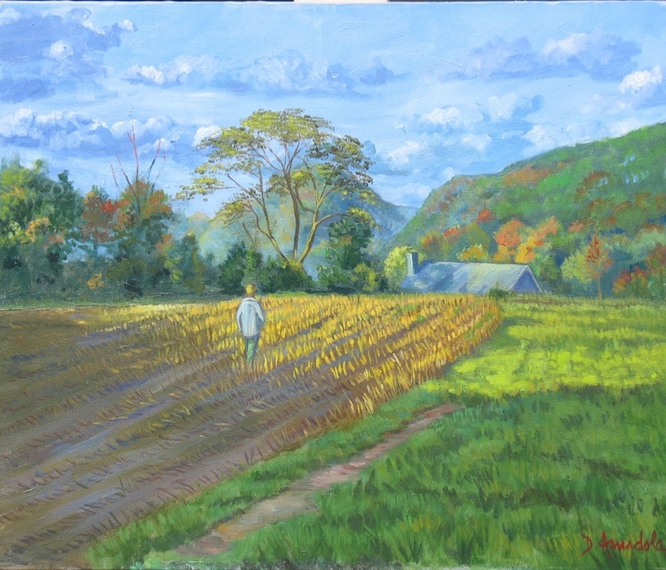 935x800 After The Harvest, Oil Painting, Landscapes Painting, Realism - Grass Field Painting