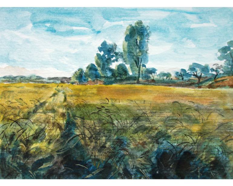 770x616 Saatchi Art Italian Landscape Yellow Wheat Field, Trees, Grass - Grass Field Painting