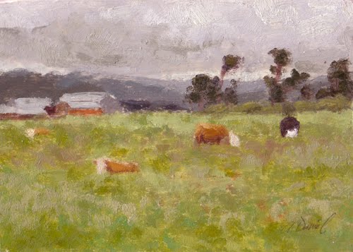 500x357 Art Of Andrew Daniel Cows In Field Painting By Andrew Daniel - Grass Field Painting