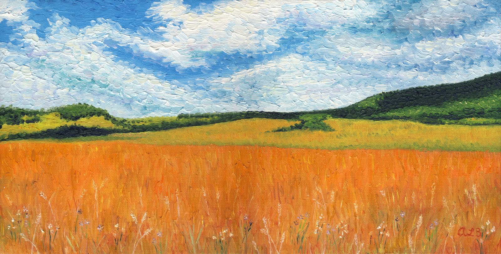 1600x812 Audra's Oil Paintings Field Of Lupine (2011), 8 X 16 - Grass Field Painting