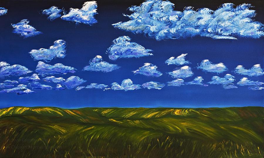 900x538 Clouds And Grass Field Painting By Gregory Allen Page - Grass Field Painting