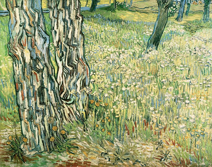 900x710 Tree Trunks In Grass Painting By Vincent Van Gogh - Grass Painting