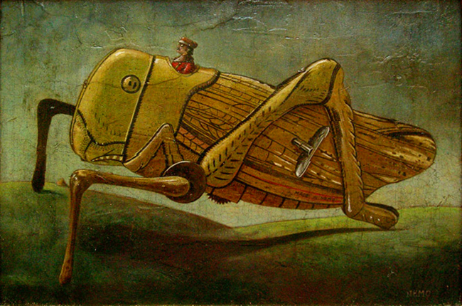650x430 Grasshopper, Serge Ceccarelli, Painting, Original Signed Acrylic - Grasshopper Painting