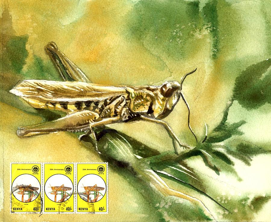 900x738 Grasshopper Painting With Stamps Painting By Alfred Ng - Grasshopper Painting