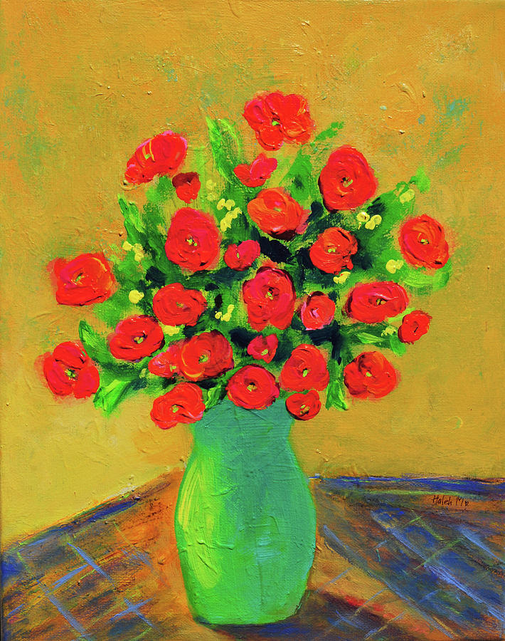 710x900 Orange Roses For Gratitude Painting By Haleh Mahbod - Gratitude Painting