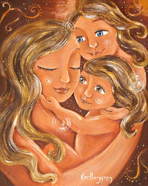 500x628 Mother, Woman, Child, Motherhood, Daughters, Two Daughters, Twins - Gratitude Painting