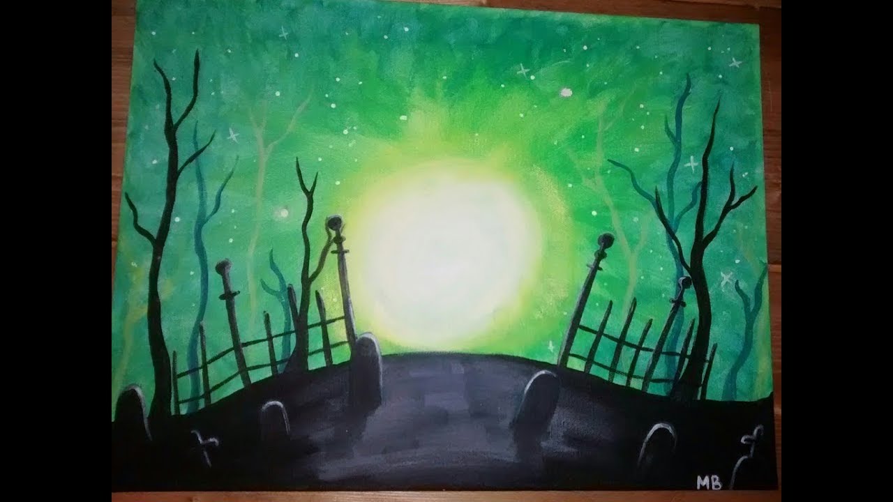 1280x720 Halloween Crafts 2017 Easy Graveyard Speed Painting W. Acrylic - Graveyard Painting