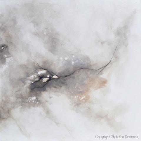 479x480 Original Art White Grey Abstract Painting Modern Canvas Prints - Gray Abstract Painting