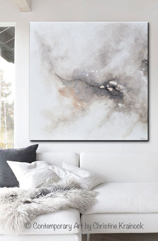 315x480 Giclee Print Art Abstract Grey White Painting Coastal Canvas - Gray Canvas Painting