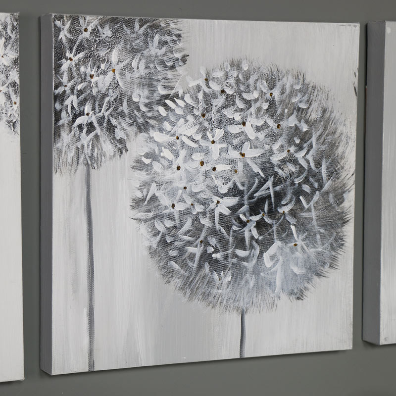 800x800 Triptych Wall Art Grey Flower Canvas Print - Gray Canvas Painting