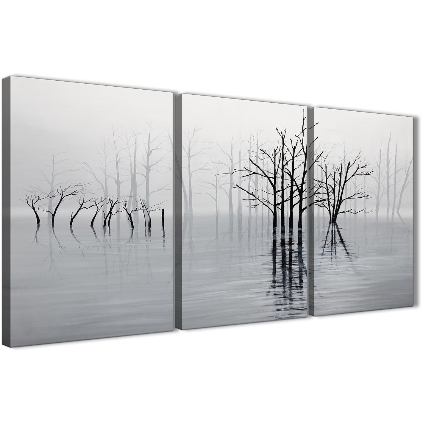 1421x1421 3 Part Black White Grey Tree Landscape Painting Living Room Canvas - Gray Canvas Painting