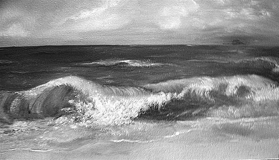 900x515 Waves At Sunset In Grayscale Painting By Dixie Hester - Grayscale Acrylic Painting