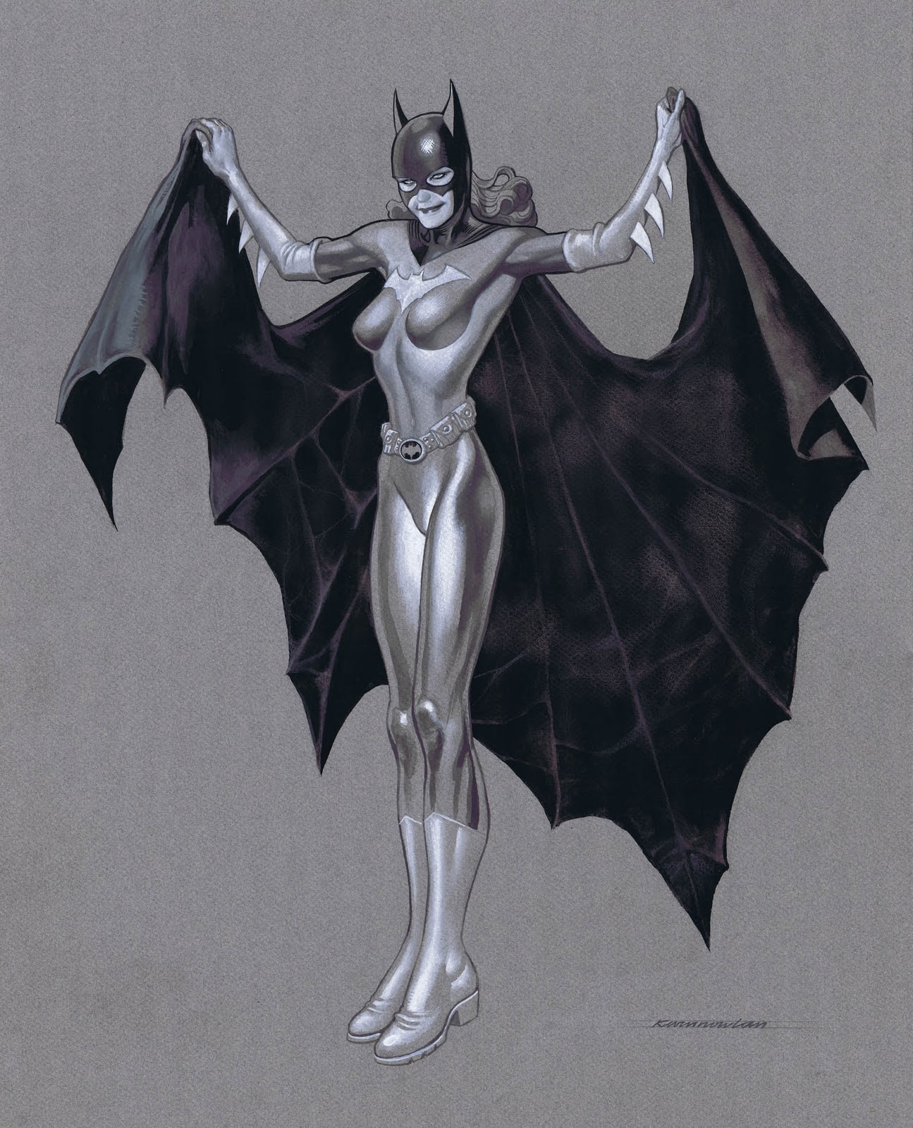 1295x1600 Kevin Nowlan Batgirl Grayscale Painting - Grayscale Painting