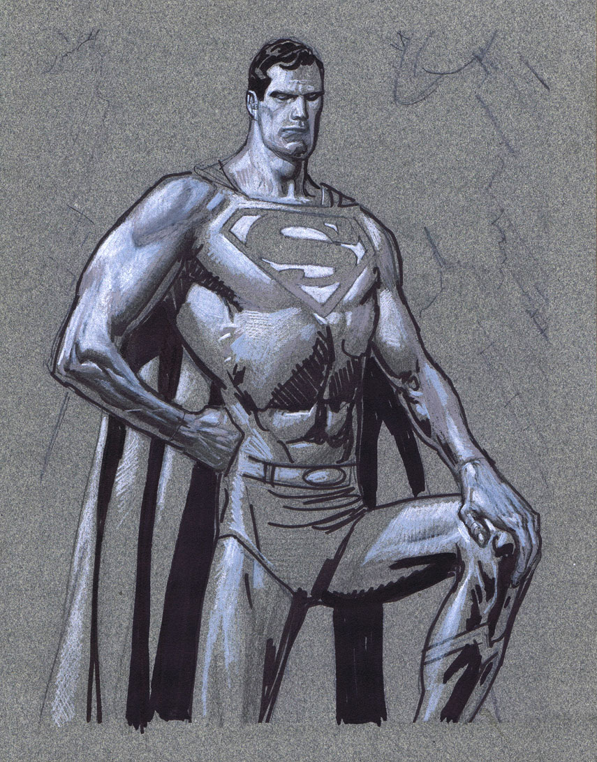 855x1091 Kevin Nowlan Superman Grayscale Painting - Grayscale Painting