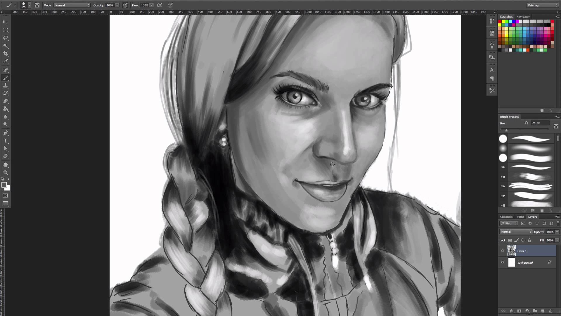 1920x1080 Self Portrait Painting - Grayscale Painting