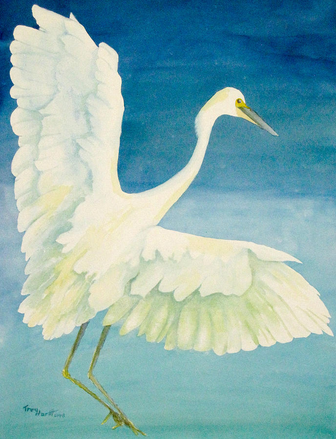 688x900 Great Egret Painting By George Harth - Great Egret Painting