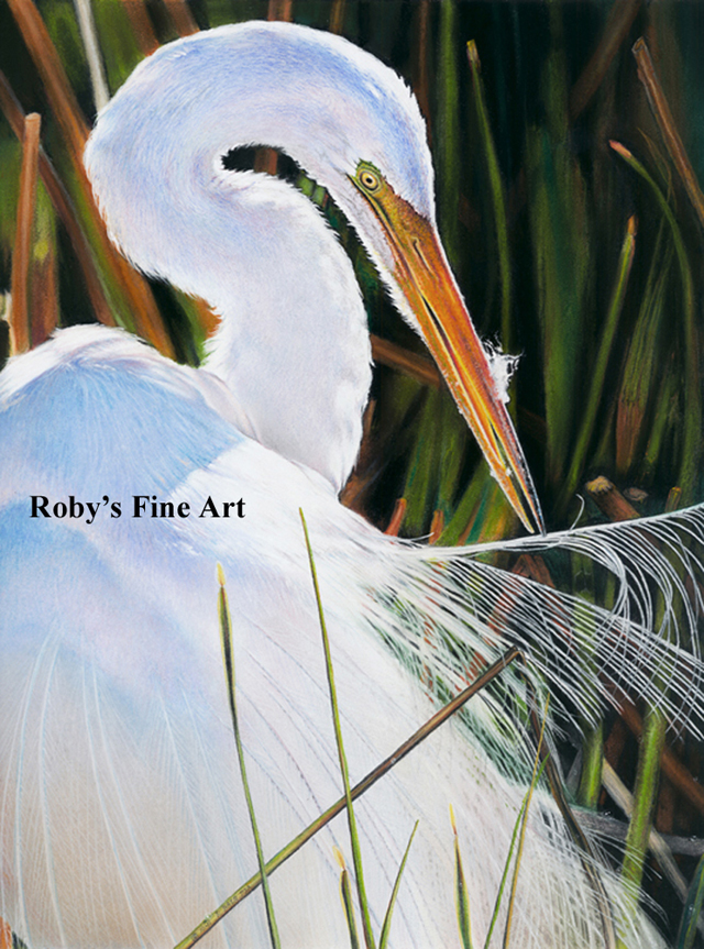 640x863 Pastel Great Egret Painting - Great Egret Painting