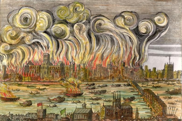 600x400 Suspects In London Fire Baker, Pope, Amp Gluttony The Curious Rambler - Great Fire Of London Painting