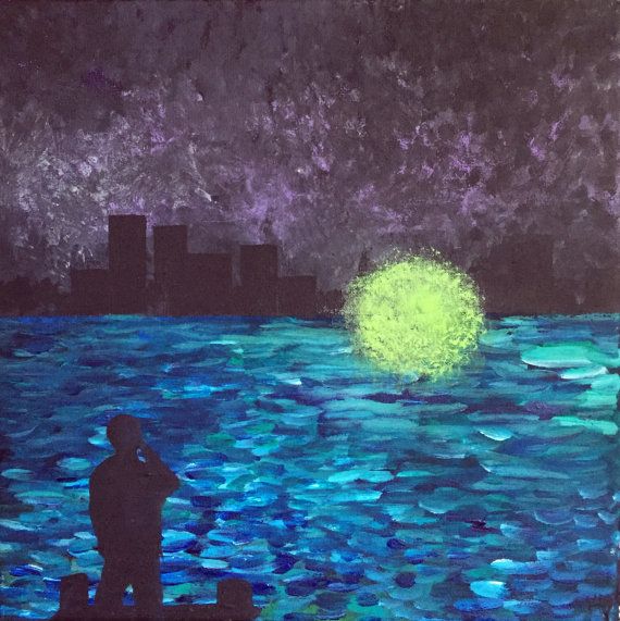 570x571 The Great Gatsby Original Painting Canvas Wall Art Green Light - Great Gatsby Painting