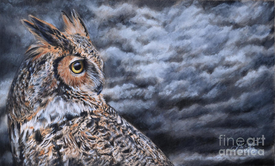 900x544 Great Horned Owl Painting By Lachri - Great Horned Owl Painting