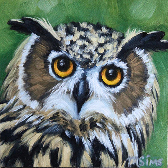 570x568 Great Horned Owl Owl Face Owl Painting Canvas Print - Great Horned Owl Painting