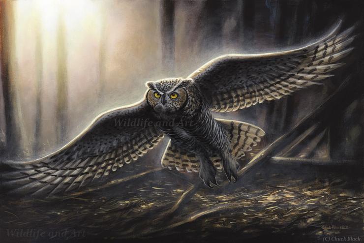740x494 Original Great Horned Owl Wildlife Painting - Great Horned Owl Painting