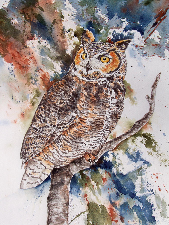 675x900 Raptor Splash - Great Horned Owl Painting