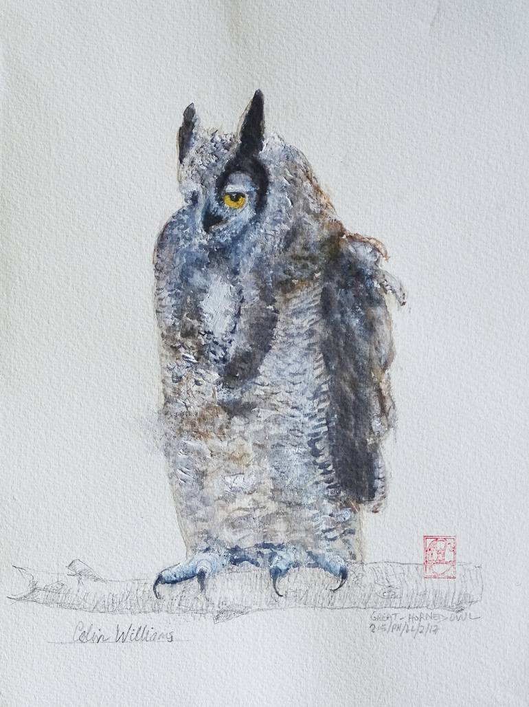 770x1028 Saatchi Art Great Horned Owl Painting By Colin Williams - Great Horned Owl Painting