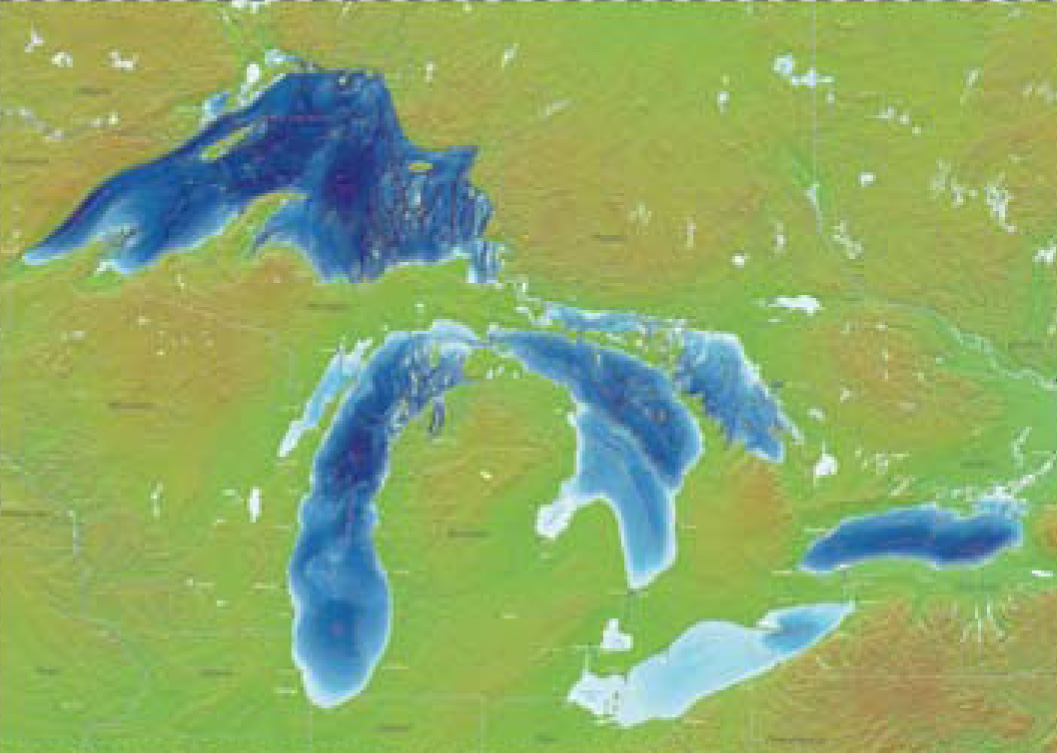 1057x753 Relief Map Of The Five Great Lakes The Dynamic Great Lakes Blog - Great Lakes Painting