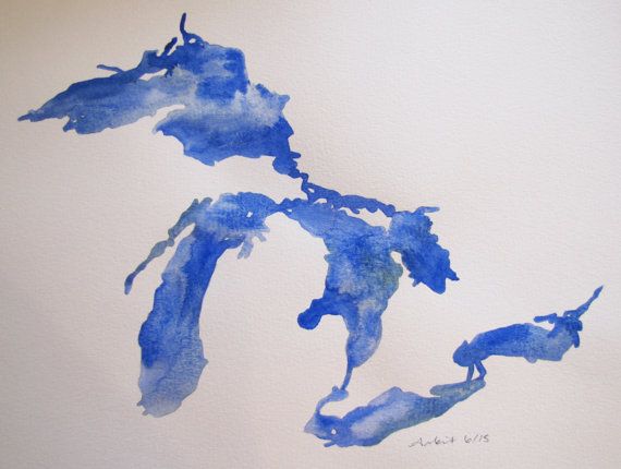 570x430 The Great Lakes In Blue (Ii) (8x10 Watercolor Painting) - Great Lakes Painting