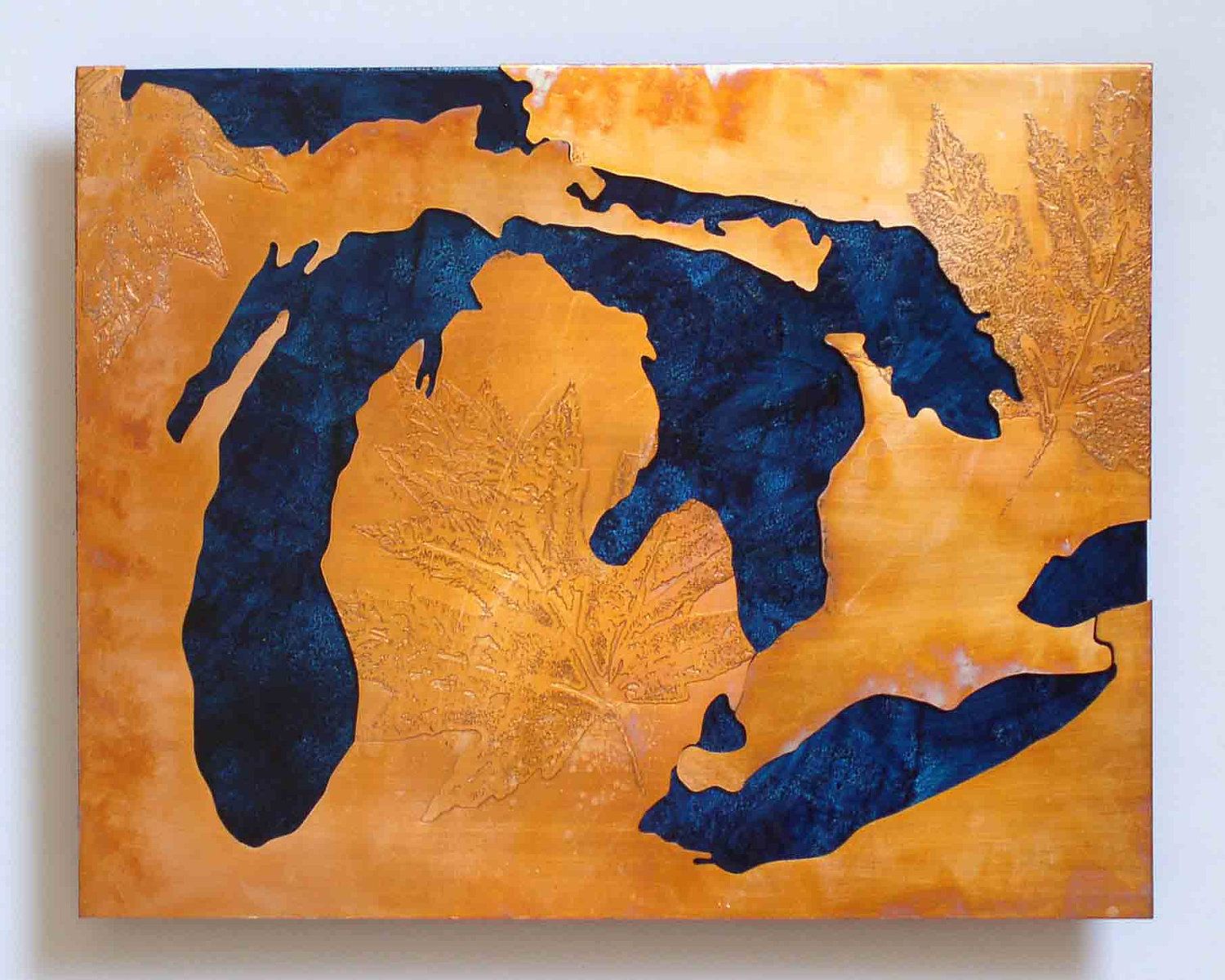 1500x1200 Copper Map Art Great Lakes Michigan Blue Amp Copper Artwork, Metal - Great Lakes Painting