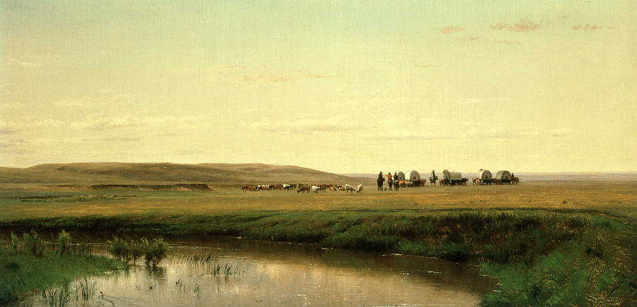 900x435 A Wagon Train On The Plains Painting By Thomas Worthington Whittredge - Great Plains Painting