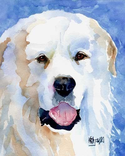 400x500 Great Pyrenees Art Print Of Original Watercolor Painting - Great Pyrenees Painting