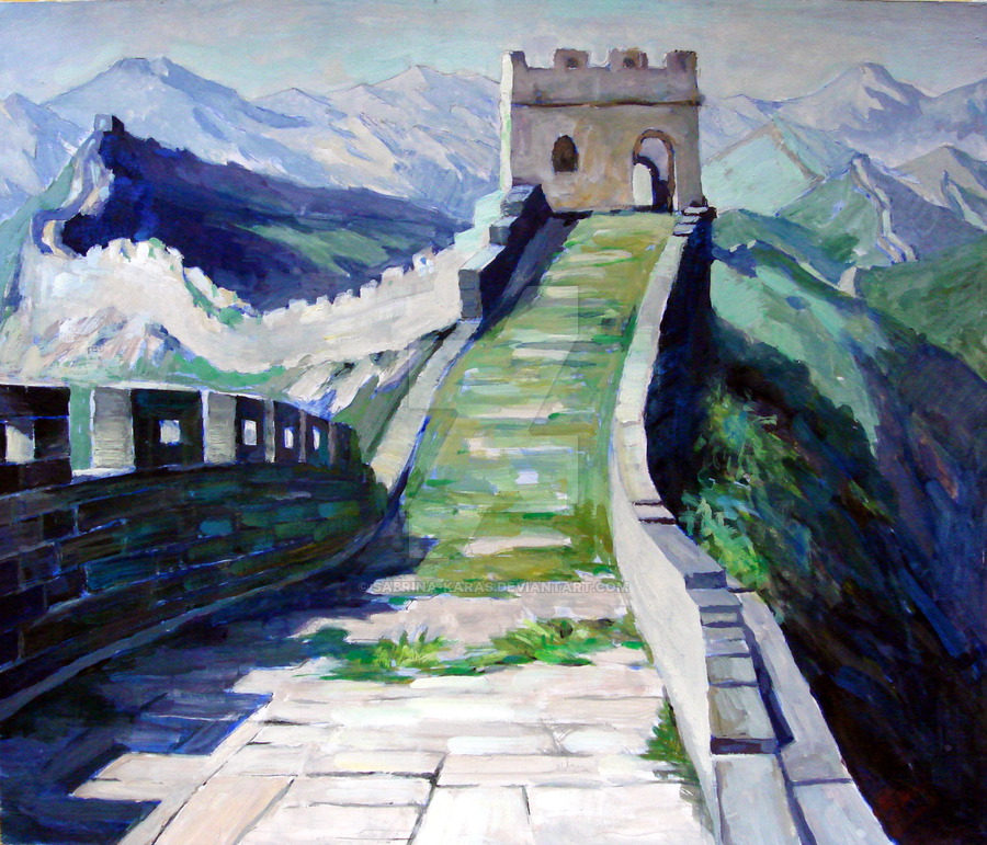 900x771 Oil Painting Sketch Great Wall By Sabrina Karas - Great Wall Painting