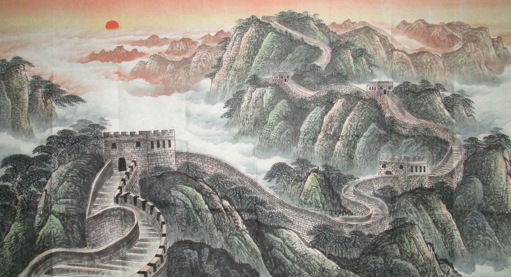 2000x1085 The Great Wall Landscape Freehand Brush Work Chinese Ink Painting - Great Wall Painting