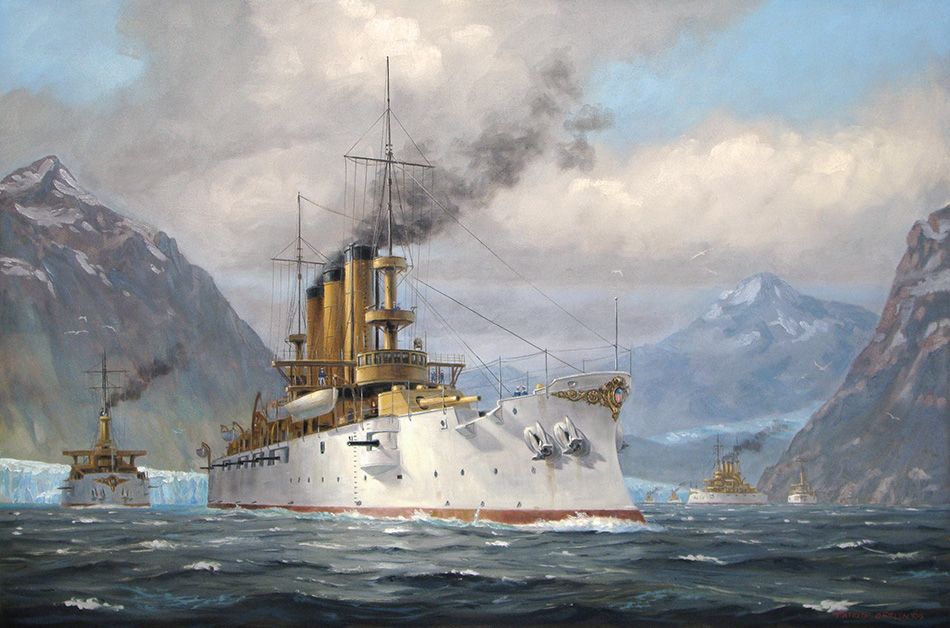 950x628 La Gran Flota Blanca, Usa, En El Estrecho De Magallanes - Great White Fleet Painting