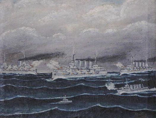 526x400 Oil On Canvas Painting Showing Roosevelt's Great White Fleet - Great White Fleet Painting