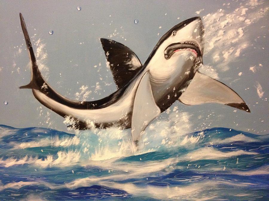 900x675 Great White Shark Painting By Biren Biren - Great White Painting
