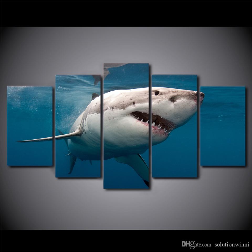 960x960 2018 Great White Shark Canvas Paintings Home Decor Wall Art Framed - Great White Painting