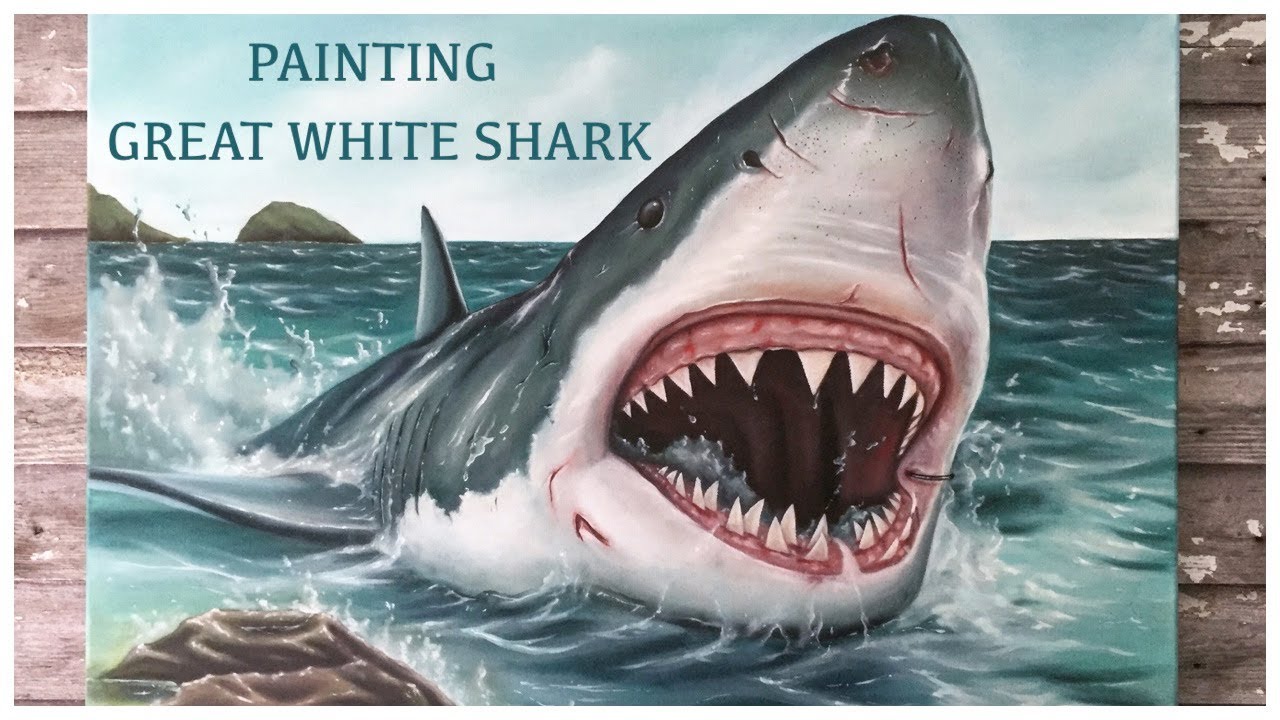 1280x720 Great White Shark Painting - Great White Shark Painting