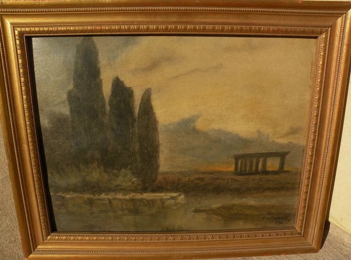720x534 Greek Art 1914 Signed Painting Of Temple Ruins In A Luminous - Greek Art Painting