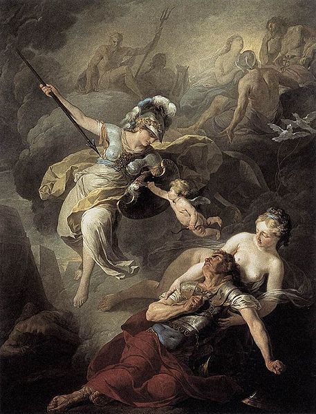 457x599 Ares Losing To Athena Painting By Joseph Benoit 1771 - Greek Goddess Athena Painting