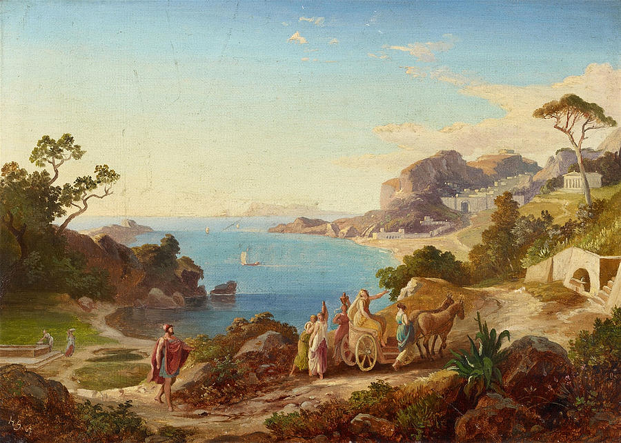 900x642 Greek Landscape With Odysseus And Nausicaa Painting By Heinrich - Greek Landscape Painting